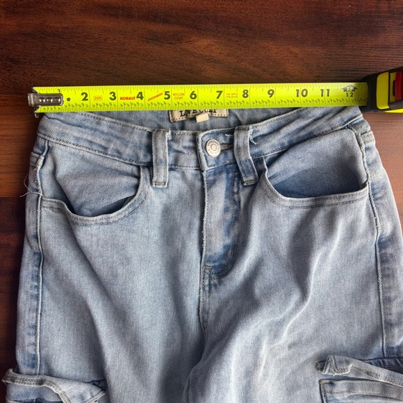Love Cult Light Wash Y2K Wide Leg Cargo Denim Jeans XS Streetwear Utility Pocket - Picture 8 of 10